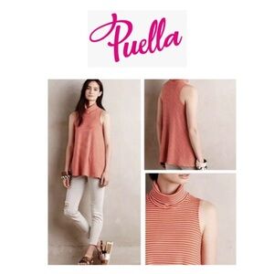 Puella Orange Striped Turtleneck Swing Top Sleeveless Tunic S